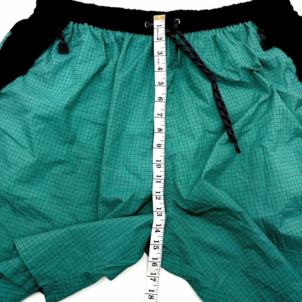 Catalina Mens size 2XL Teal/Black Plaid NYLON Swim Trunks Shorts Zip Pockets